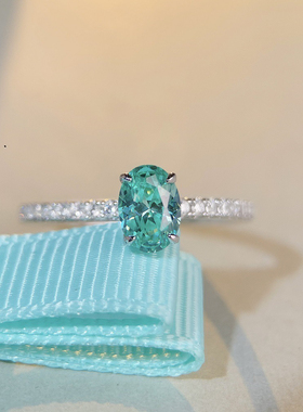 s925纯银帕拉伊巴戒指女高碳钻冰花切指环旦形小绿钻满钻戒指