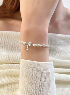 S925纯银轻奢年年有鱼招财猫咪小鱼手链可爱甜美韩系气质圈圈