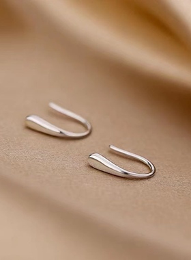 S999纯银耳饰睡觉不用摘耳钉养耳洞耳环小众设计韩版简约水滴