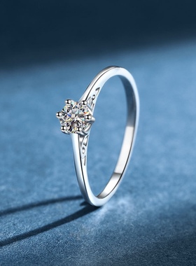 s925纯银30分莫桑石韩版戒指女士戒子六爪经典皇冠求婚戒