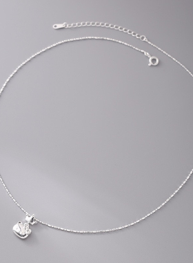 S925纯银皇冠KT猫项链女ins小众设计感可爱卡通锁骨链送闺蜜礼物