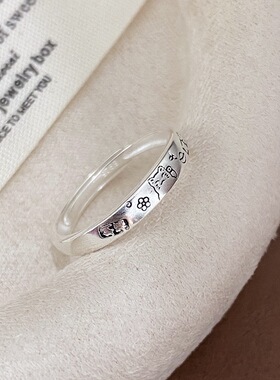 s925纯银招财猫戒指新中式小众文艺纳福指环独特吉言活口可调节女