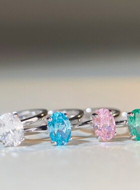 S925纯银帕拉伊巴绿戒指女ins风简约百搭时尚通勤高碳钻戒指求婚