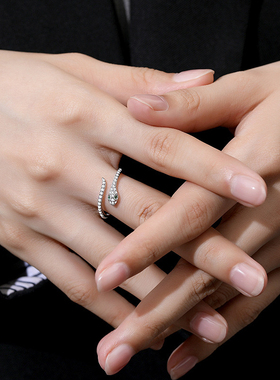 原创灵蛇戒指女S925纯银冷淡风小众设计感闪锆蛇年开口指环