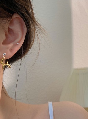 韩国韩版新款925纯银气球狗不对称耳环女小众冷淡风ins耳钉耳饰品