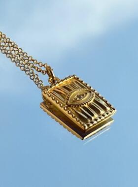 钛钢女月亮太阳眼睛星星方牌项链