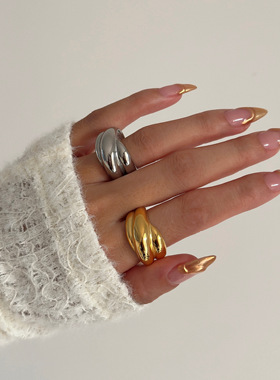 DASEIN ACC欧美夏日时髦个性易出片设计款缠绕开口半月状钛钢戒指