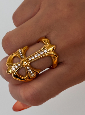 【DASEIN】欧美风18k金十字架镶钻戒指时尚轻奢高级感小众设计男