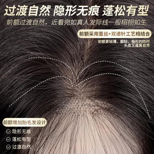 英琪假发女长发蕾丝递针自然无痕真发全真人发空气刘海新款全头套 - 图1