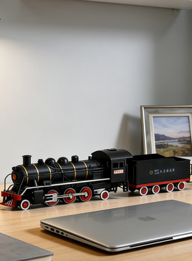 欧式复古蒸汽火车铁艺桌面摆件