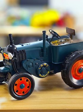 蓝色复古60年代拖拉机模型装饰品桌面摆件金属手工艺品家居怀旧