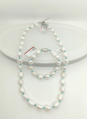  清冷氛围感巴洛克珍珠套链 百搭通勤手链项链两件套