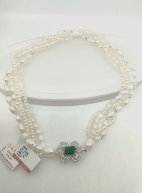 2026春季新款轻奢镶钻宝石多层珍珠手链＋项链