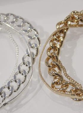 2026新款双层几何圆形白贝母吊坠颈链项链女金属粗铝链项饰