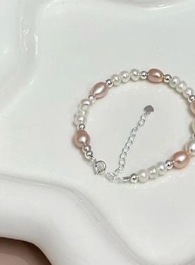 银镀金淡水珍珠手链小众海蓝宝