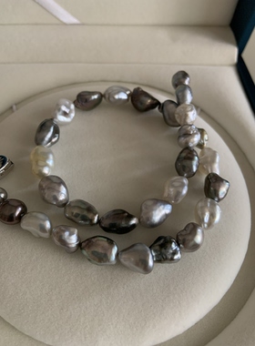 全新真科研澳白大溪地混彩keshi无核珍珠项链【不退不换】