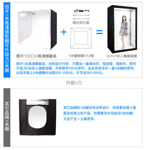 100CM调光LED摄影棚套装图开1米小型产品拍摄影棚拍照补光灯柔光 - 图2