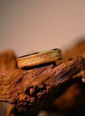 6宽钨钢金色喷砂新款戒指镶金箔男士戒指一件代发热卖款情侣对戒