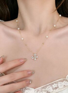 满天星蝴蝶锆石施家曼塔珍珠项链女高级感抽拉小众爆闪保色锁骨链
