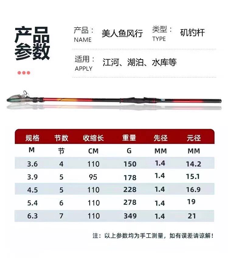 风行美人鱼轻硬长节/矶钓竿/矶竿/手海竿3.6/4.5/5.4/6.3/7.2米