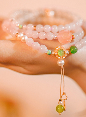 玉源原创多圈手链和田玉藕粉