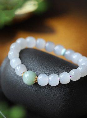 男女式和田玉老型珠手串烟紫白玉藕粉糖色佛珠手链猫眼碧玉手链