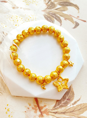 新中式古法金锤纹陨石星星珠珠手链点钻星球转运珠手串送女友礼物