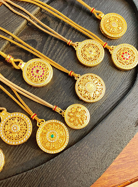 韦雪同款古法金点钻玫瑰窗花丝八宝罗盘吊坠圆牌项链毛衣链女送礼