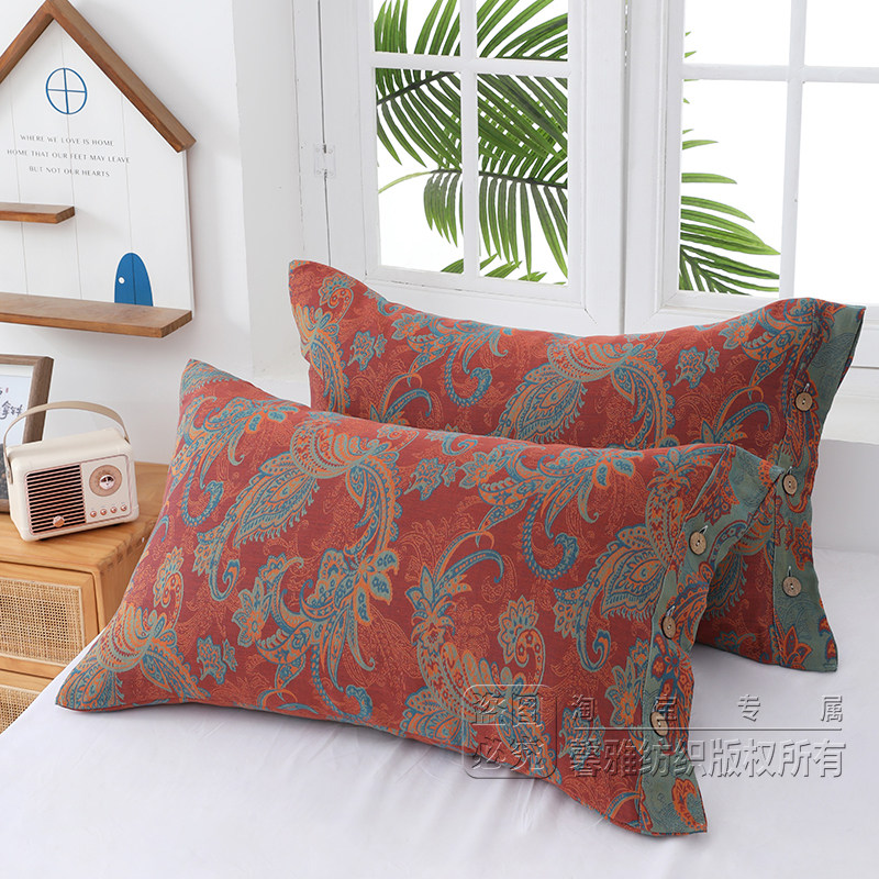 双层纯棉枕套一对装全棉枕头套成人情侣椰壳扣A类高端复古潮大号,淘宝优惠券,粉丝福利购,淘宝优惠卷