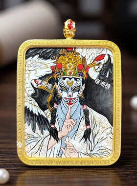 纯手绘唐卡白鹤童子吊坠项链