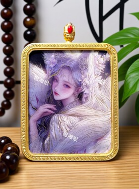 纯手绘仙狐唐卡吊坠双面方牌