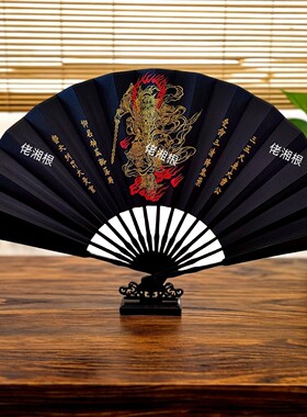 摆件扇子佬湘根绫绢法扇