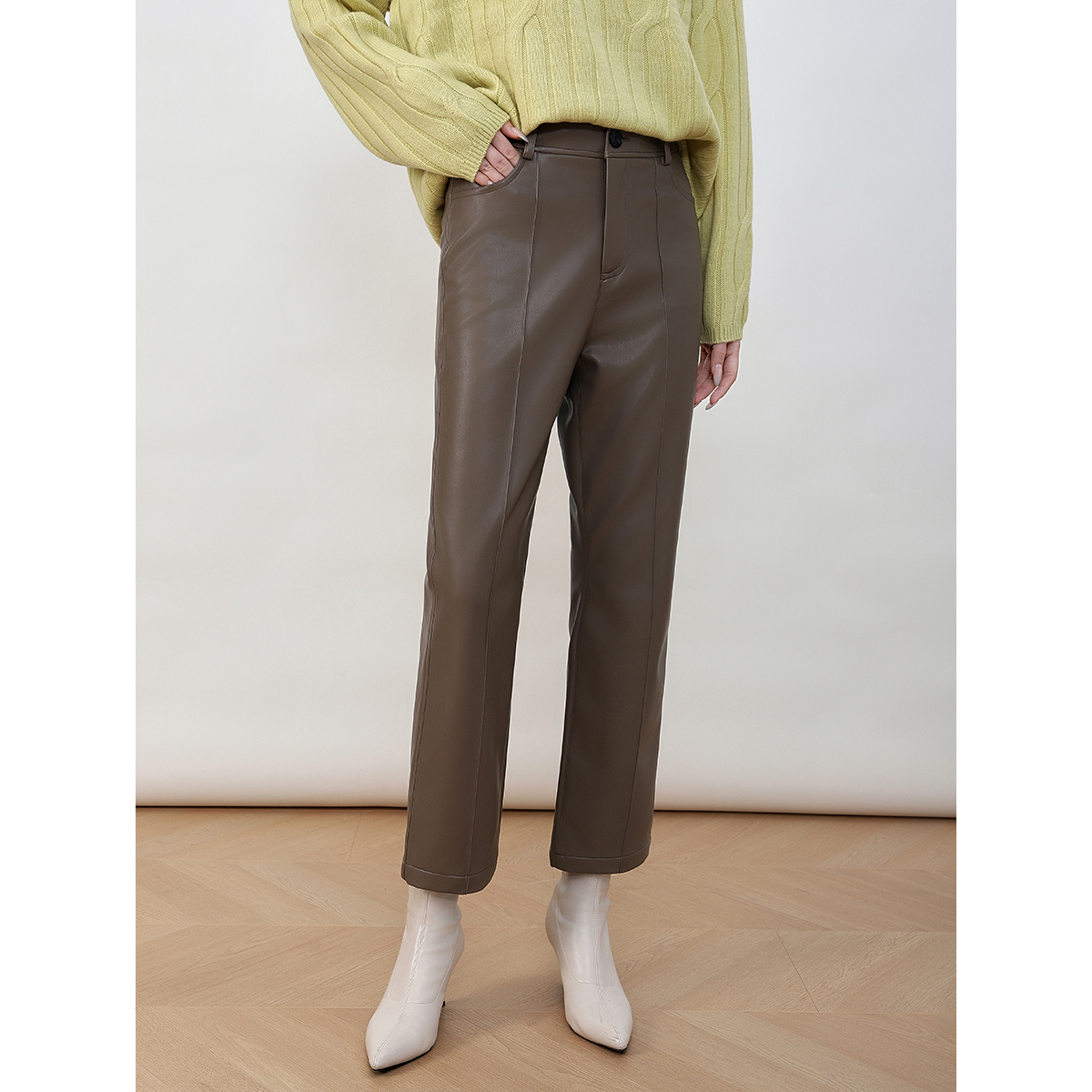 Mooelpom2025秋冬新款中缝直筒九分皮裤女显瘦百搭中腰蛋白皮裤子,淘宝优惠券,粉丝福利购,淘宝优惠卷