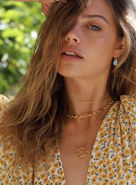 日韩小众不规则圆形吊坠项链镀金18K金合金毛衣链叠戴锁骨链挂链