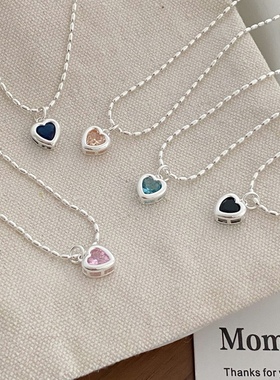 折-韩国925纯银爱心锆石微闪INS小众轻奢设计感叠搭拼接锁骨项链