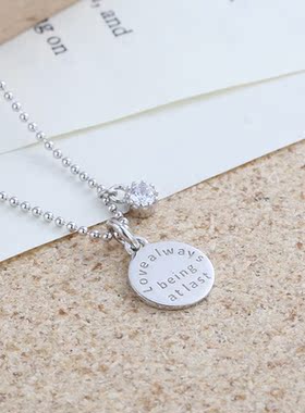 折-日韩S925纯银字母圆牌圆珠项链微镶锆石吊坠锁骨链中性