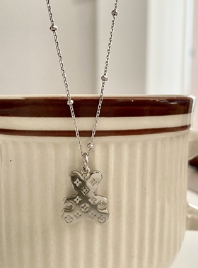 日韩925纯银小熊印花项链INS小众设计感轻奢个性简约百搭毛衣链女