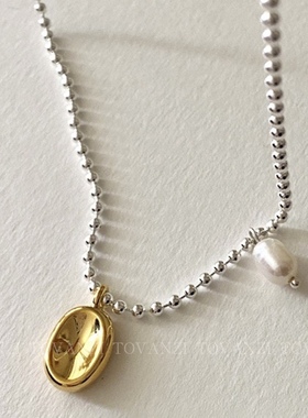 日韩东大门水滴吊坠金豆珍珠纯银项链简约锁骨链水链条米珠银珠链