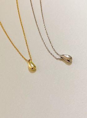 日韩S925纯银水滴吊坠项链简约气质女锁骨链银饰品金色