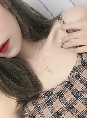清仓925纯银金色钥匙锁骨项链女ins风毛衣链中性情侣锁骨链配饰