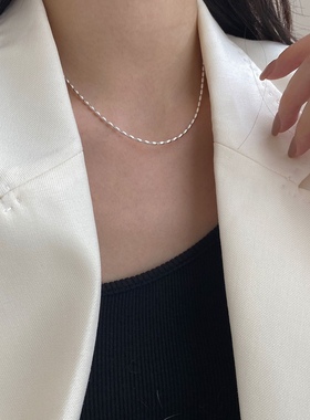 日韩925纯银米粒项链ins极简小众锁骨项链叠带通勤米珠银饰