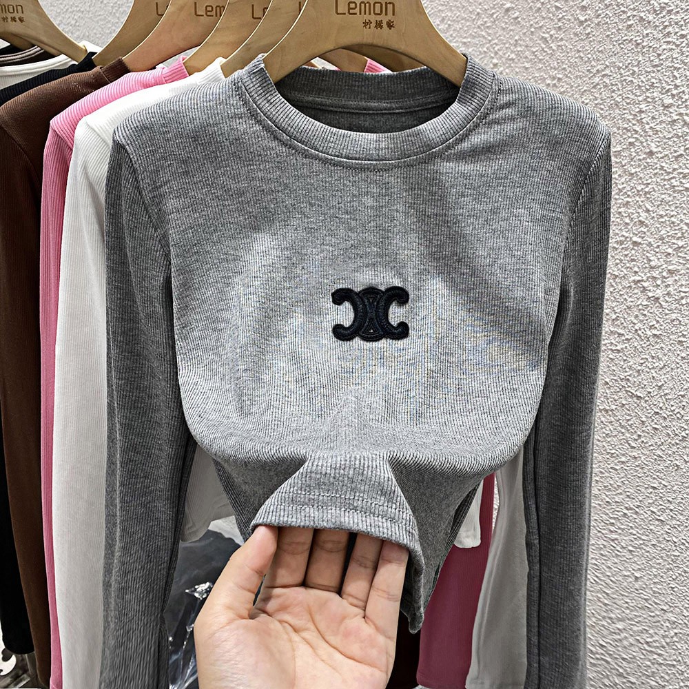 2025秋冬内搭黑色打底衫女洋气时尚韩版圆领长袖T恤短款显瘦上衣 - 图0