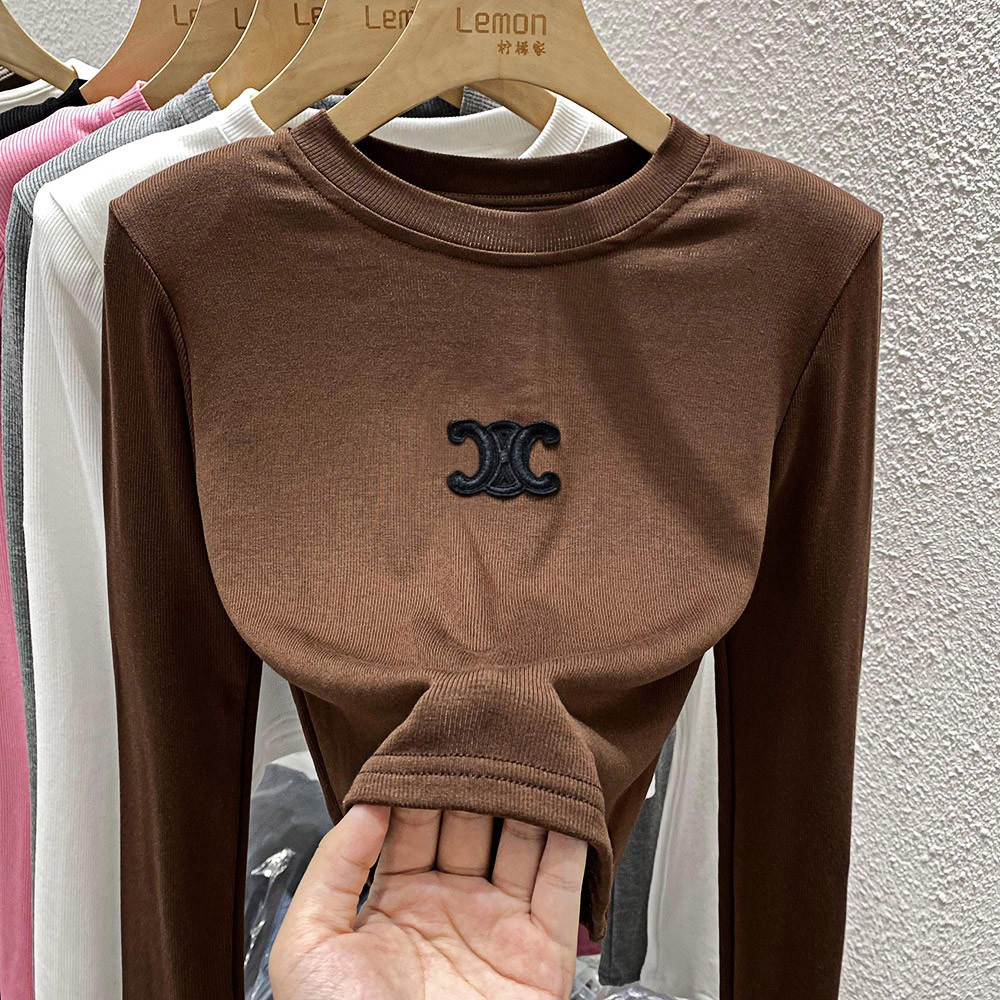 2025秋冬内搭黑色打底衫女洋气时尚韩版圆领长袖T恤短款显瘦上衣 - 图2