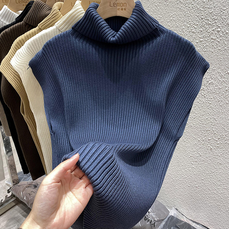 无袖高领针织衫女秋冬内搭洋气套头加厚短袖上衣外穿毛衣马甲背心 - 图2