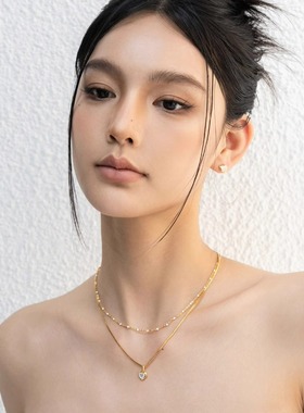 S925纯银镀金色天然白贝母项链