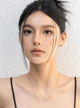 天然石镀18K金女性爱心项链双面