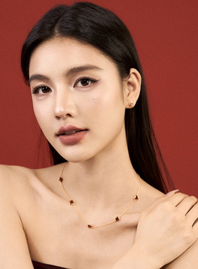 天然红玛瑙纯银镀金新年红色项链