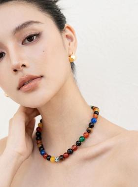 VOGUEWANG天然玉石彩色串珠项链