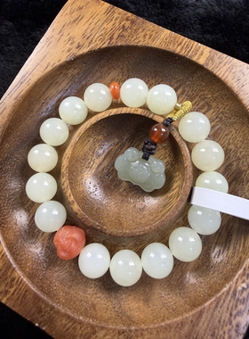 原创设计天然和田玉晴水卡10圆珠手串编号443多样性发货