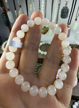 原创设计天然和田玉高冰烟紫卡8圆珠手串编号12多样性发货
